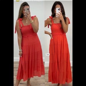 TALULAH ZARA SMOCKED DRESS - CORAL - MEDIUM - BRAND NEW NEVER WORN